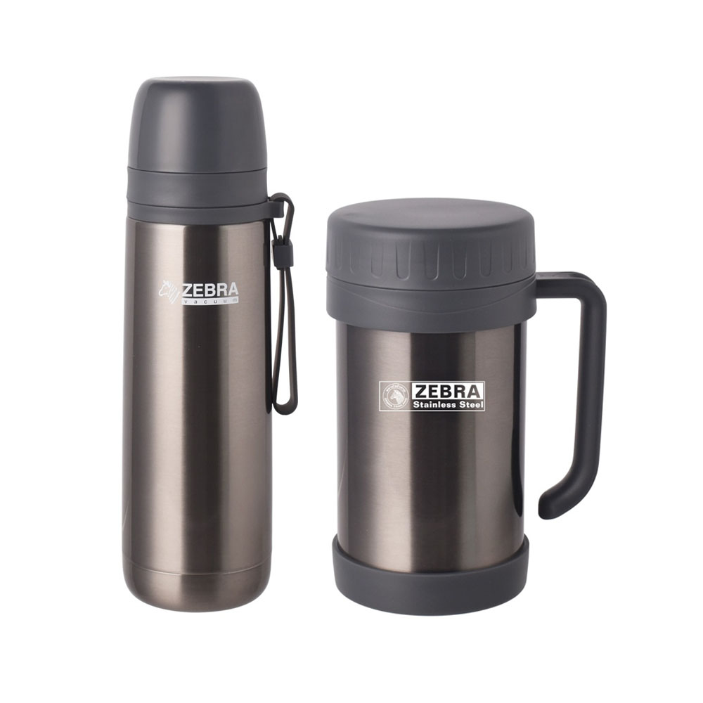 (8.8 Deals) 0.5L Double Wall Vacuum Mug - Grey + 0.5L Picnic Vacuum Flask - Grey